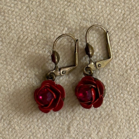 Red Rose Drop Earrings - Picture 2 of 3